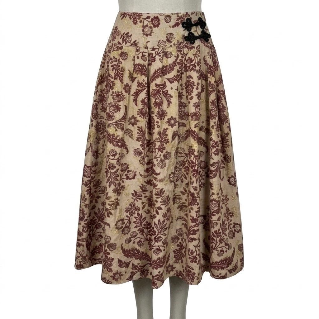 Soft Surroundings Sz Large Skirt Asian Inspired Floral Linen Cotton Blend Midi