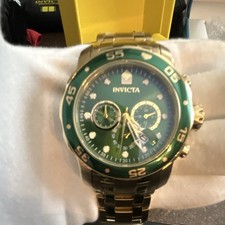 Invicta Men's pro Diver Scuba 0075 green bezel gold band 48mm mens big boy watch