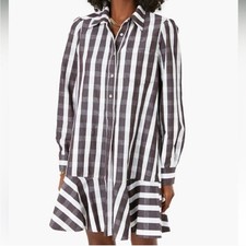 Tuckernuck Callahan Dress Espresso Check Linen Cotton Shirt Dress Size XS