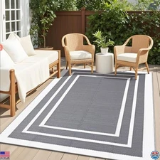 OLANLY 5x8 ft Waterproof Outdoor Rug - Reversible Grey & White Plastic Straw Mat
