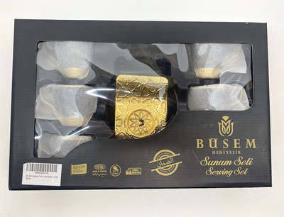 Busem Hediyelik Sunum Seti Coffee Serving Set For 6 Person Gold/Black Luxury