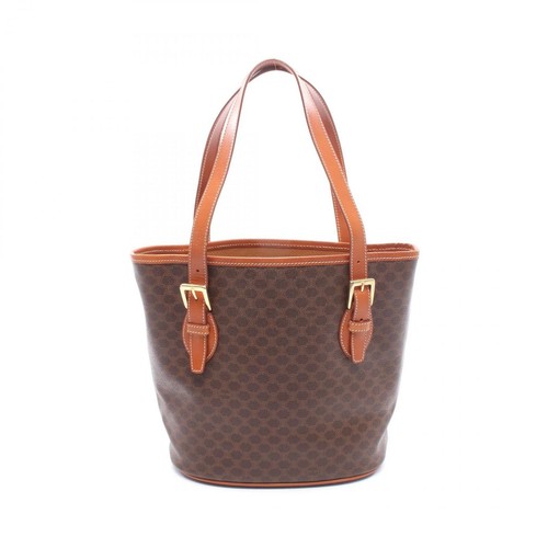 Celine Macadam Tote Bag Brown PVC Coated Canvas Leather Monogram Medium