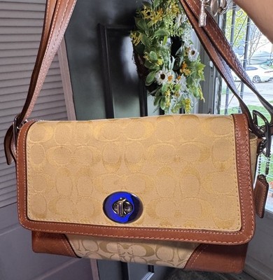Coach F13066 Hamptons Turnlock Flap Yellow Signature Shoulder Bag