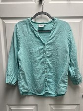 Spring Cotton by Marc Ware  V-neck linen blend blouse turquoise aqua color