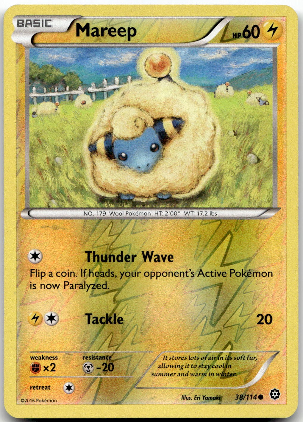 Mareep 38/114 Common Steam Siege Pokemon Reverse Holo Near Mint