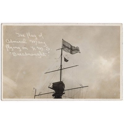 HMS DREADNOUGHT Die Flagge von Admiral May fliegt RP Postkarte postalisch gebraucht 1911