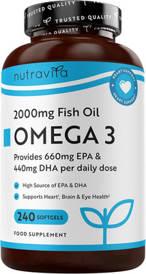 Nutravita Omega 3 Kapseln Hochdosiert 2000Mg Fischöl Kapseln, 660Mg EPA Un 440Mg