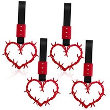 4 Pieces Heart Handle Keychains Car Accessory Heart Hand Strap Drift Red Thorns
