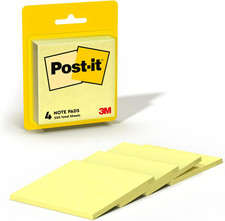 Post-it Notes, 3x3 in, 4 Pads, America s 1 Favorite Sticky Notes, Canary Yellow