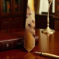 Steven Land Luxury Silk Tie Geometric Brown Gold Pattern 59x4 High End Menswear