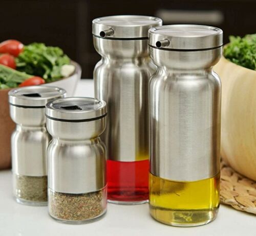 Olive Oil and Vinegar Cruet Dispenser/Salt and Pepper Shakers Sets - Picture 1 of 3