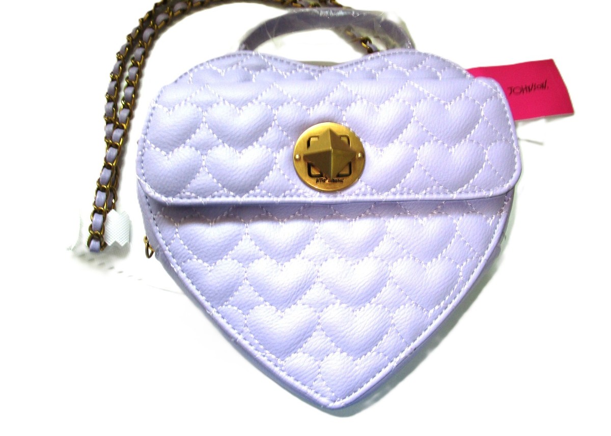 Betsey Johnson Heart Attack Quilted Crossbody Lavender Bag 