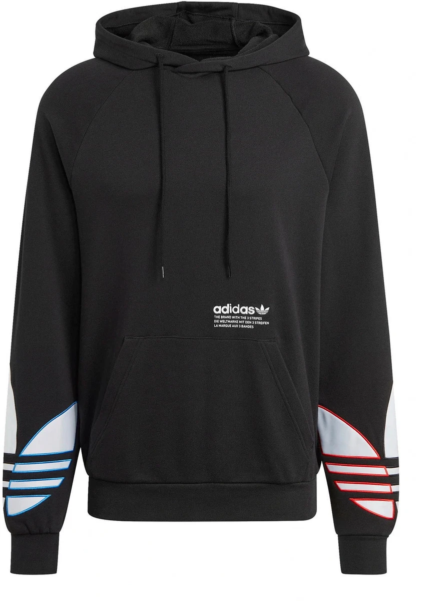 adidas Black Hoodie Tricolor eBay Size Men Pullover Trefoil Hooded | Retro Originals