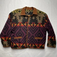 Foxrun Two Aztec Southwestern Wool Blend Jacket Unique Vintage Style XL