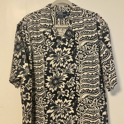 Polo Ralph Lauren Bonnard Hawaiian Shirt Mens Size L Blue Tribal