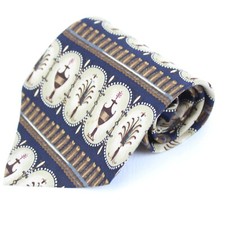 UNICEF TIE NAVY BLUE ENGLISH ORNAMENT BROWN Silk Necktie USA Made