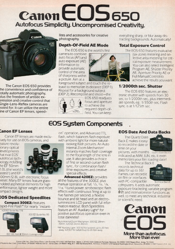 Canon - EOS - 650 Camera - Original Magazine Ad - 1987 | eBay