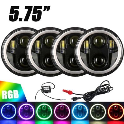4PCS RGB 5.75 Projector LED Headlight Sealed Beam Ring Angel Eye DRL APP Control