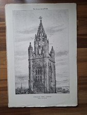 Antique Lithograph Of St Nicholas' Tower Liverpool C1885. Architectural 