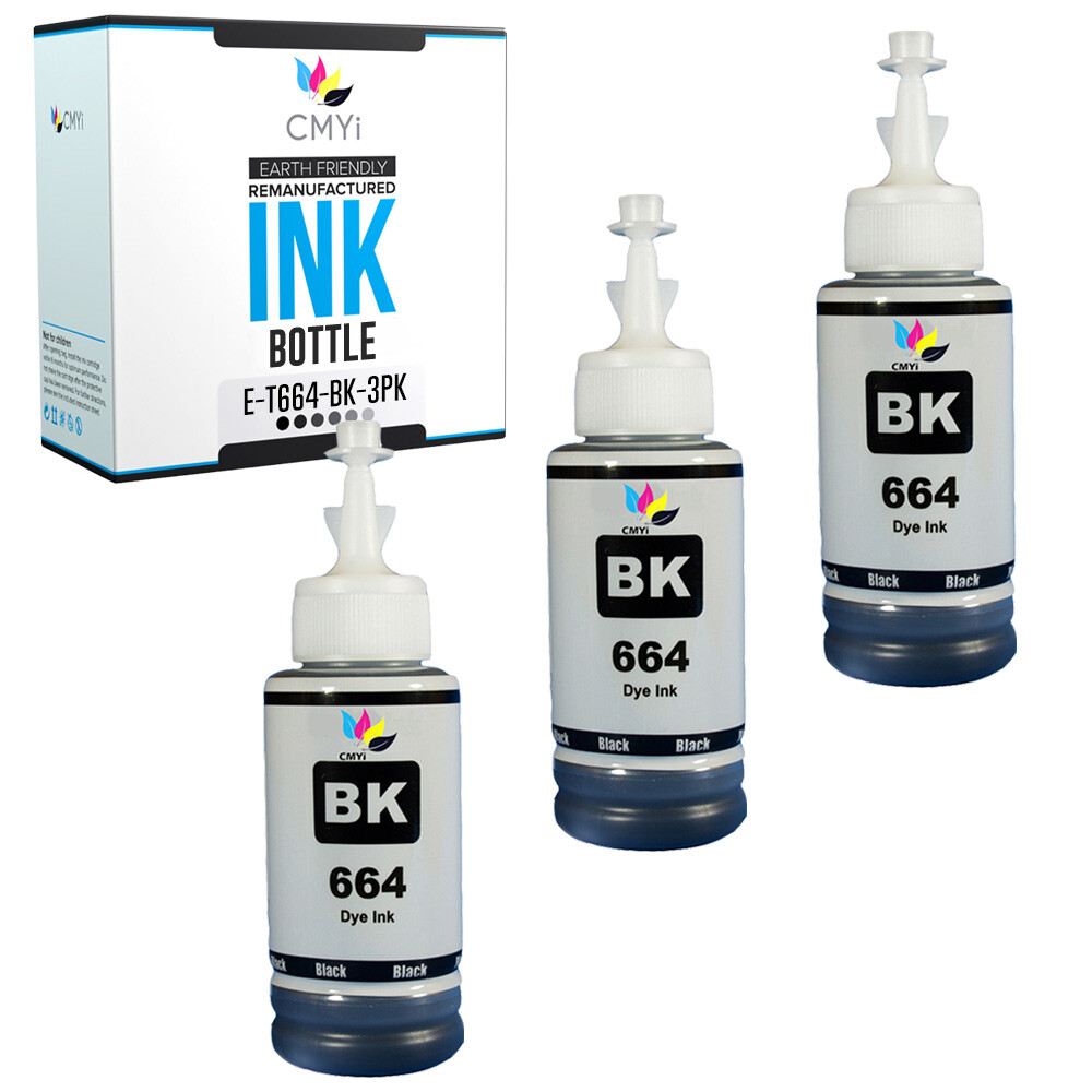 3 PK Compatible Black T664120 Ink Bottle for Epson 664 ET-2500 ET-2600 ET-2550