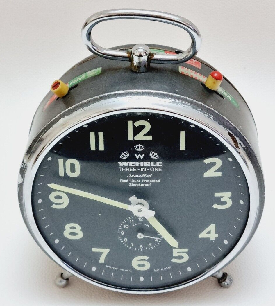 Vintage WEHRLE Three In One Alarm Clock Made In Germany - For