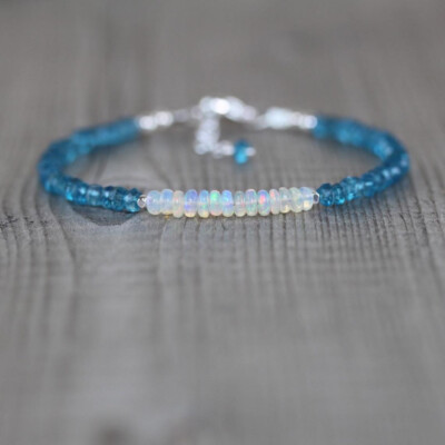 Natural London Blue Topaz Opal 3-5mm Faceted Rondelle Gemstone Beaded Bracelet