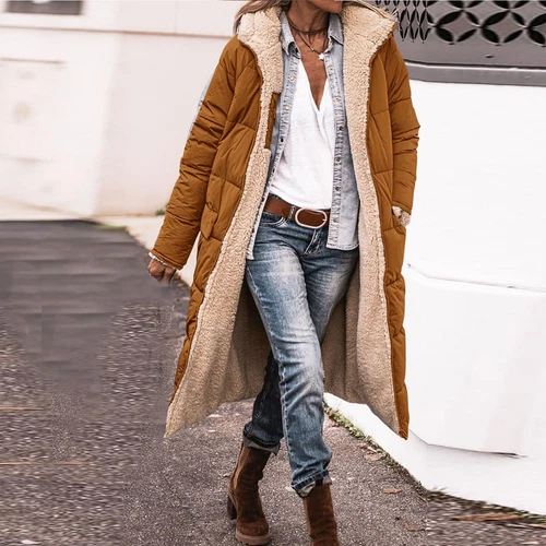 Damen Winter Lange Mäntel Trendy Jacke Sherpa Fleece Gefüttert Daunenmantel - Bild 85 von 97