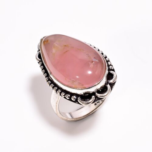 Rose Quartz Gemstone Cluster Pink Ring Size 7.25 925 Sterling Silver Jewelry - Picture 1 of 5