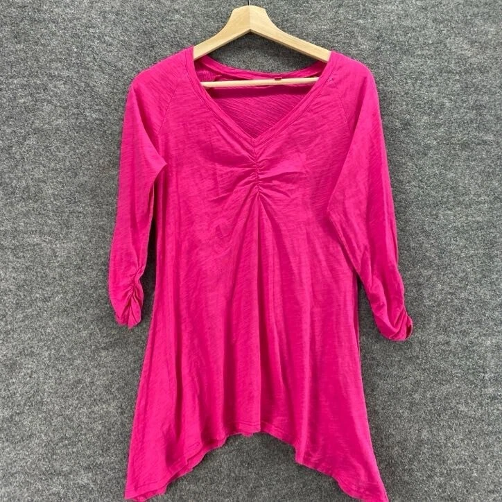 Fresh Produce 女式 S 小号粉色 V 领 3/4 袖棉质套衫 Casua — 第 3/4 张图片