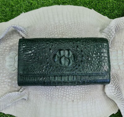 Real Crocodile Green Purse Wallet Women Leather Clutch Crossbody Shoulder Bag