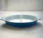 Vintage Pyrex Blue Divided Casserole Dish 1- 1/2 Quart Ovenware No Lid