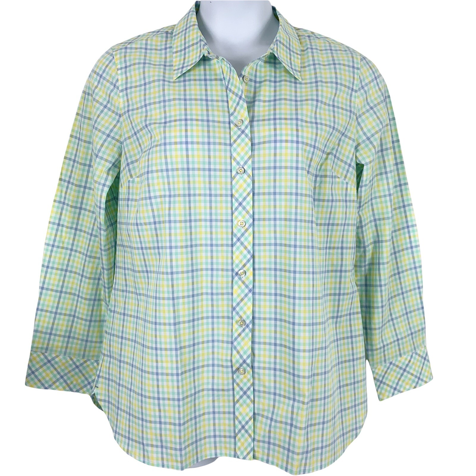 Talbots Large Blouse Button Top Check Gingham Pas… - image 1