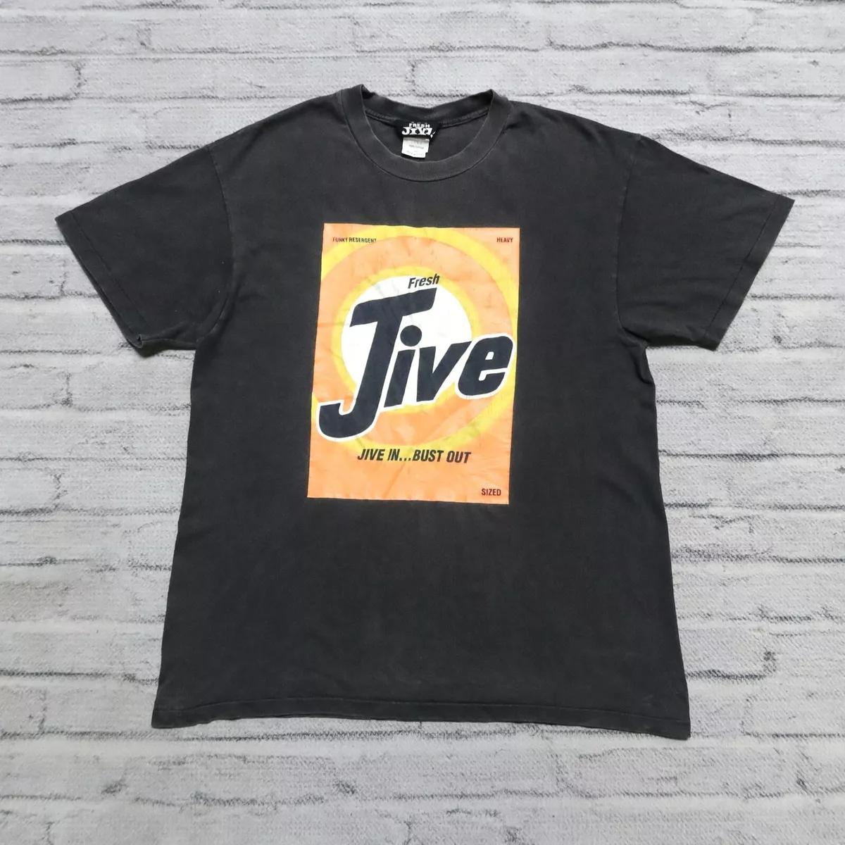 Vintage 90s Fresh Jive Tide Logo Shirt Size L Made in USA Rave Black