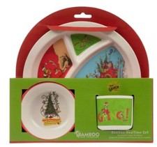 The Grinch Meal Time Serving Set Baby Toddler Set Bamboo Christmas Plate Cup
