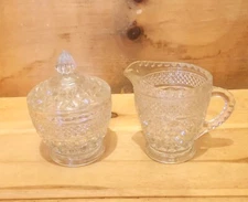 1 Anchor Hocking Clear Glass Wexford Diamond Pattern Cream & Sugar Set.