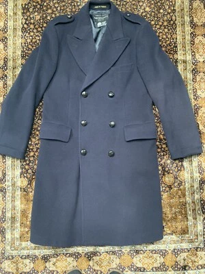 Vtg Crombie Chester Barrie Navy Wool Overcoat Double Breasted Epaulettes Mens 40