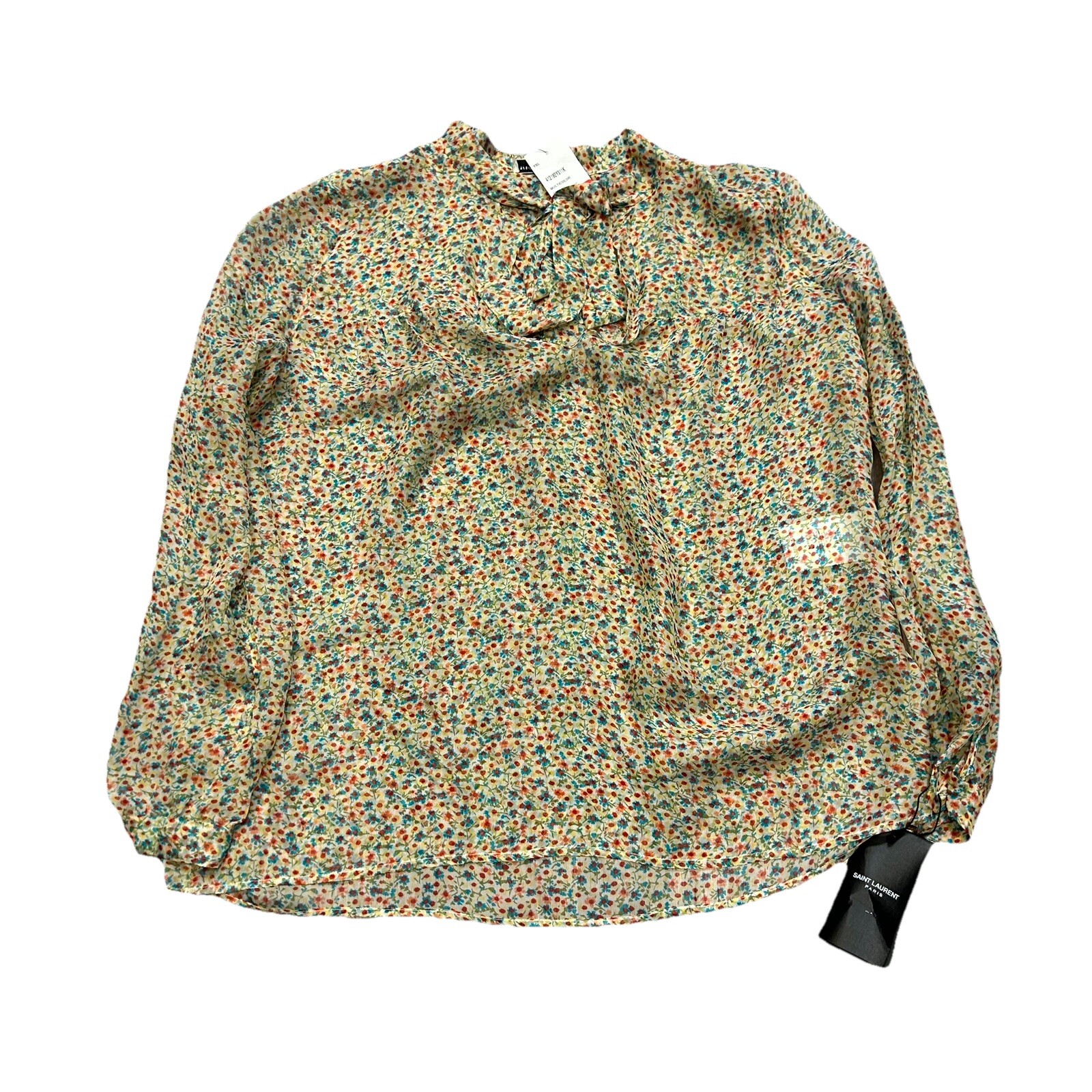 CAMICIA BLUSA FLOREALE SAINT LAURENT 2016 NUOVA CON ETICHETTE $1990 VEDI ATTRAVERSO DONNA 38 M (42)