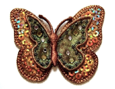 1 or 12 Wright's Bronze Sequin/Glass Bead Butterfly 2'' x 2 1/2'' Appliques wp-48
