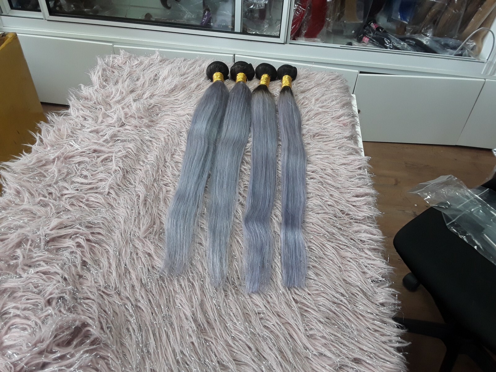 12A 24+24+24+24INCH 4BUNDLES BRAZILIAN VIRGIN 2TONES 1b GREY ROOT OMBRE STRAIGHT