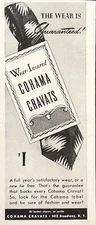 PRINT AD 1940s Cohama Cravats NYC Neckties Ties Wear Insured Guaranteed 2.5x6.5”