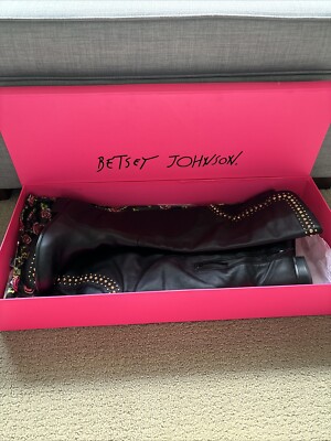 betsey johnson leather 'Shanah' studded knee high black boots size