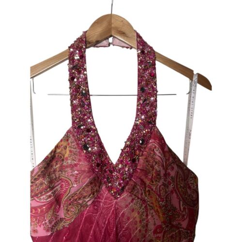Y2K Vintage Niki Livas Pink Floral Beaded Prom Maxi Dress 14 1372 - Picture 4 of 9