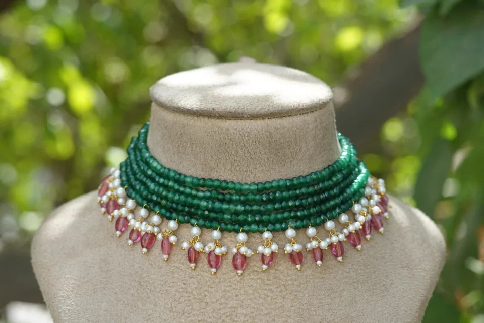 Novo Designer Verde Gargantilha Dama de Honra Colar Contas de Ônix Vestido de Festa Presente de Casamento - Imagem 2 de 4