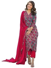 Women's Rayon Blend Straight Printed Kurta with Pant Dupatta