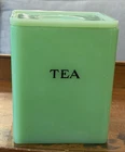 Uranium Jeanette Jadeite Jadite Green TEA Canister 48 Oz W/ Floral Lid Glows