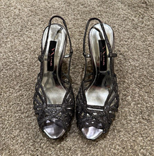 Nina Silver Glitter Strappy Slingback Open Toe Stiletto Heel Women 5.5 M