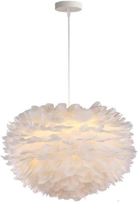 Elegant White Feather Chandelier Pendant Light for Bedroom & Living Room