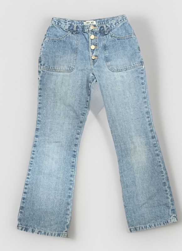 Vintage CHEROKEE HighWaisted Button Up Y2K  JR Size14 Light Blue Denim w Pockets