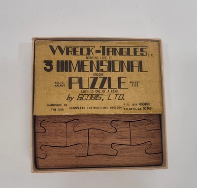 Vintage Scobis LTD Wreck-Tangles 3D Wooden 6 piece Puzzle Handmade USA - Image 1 of 4