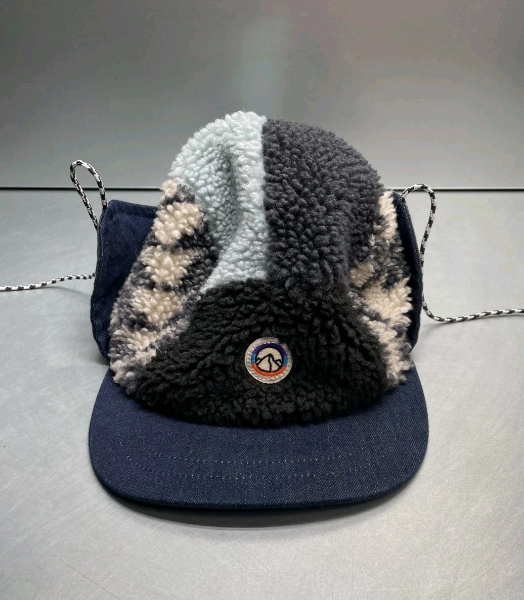New Men’s Patagonia Range Earflap Cap Duckbill 5 Panel Fleece Hat Denim Sz Small
